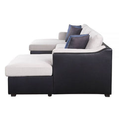 ACME Merill Beige Fabric & Black PU Sectional Sofa w/Sleeper 56015