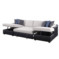 ACME Merill Beige Fabric & Black PU Sectional Sofa w/Sleeper 56015