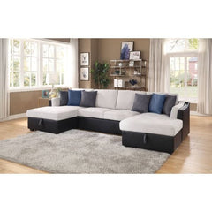 ACME Merill Beige Fabric & Black PU Sectional Sofa w/Sleeper 56015