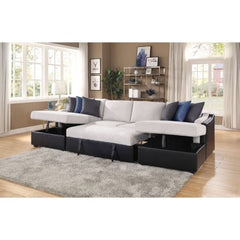 ACME Merill Beige Fabric & Black PU Sectional Sofa w/Sleeper 56015