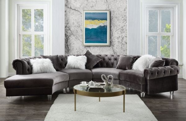 ACME Ninagold Gray Velvet Sectional Sofa w/7 Pillows 57355