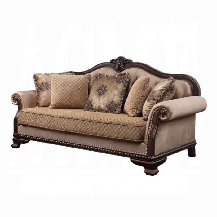 ACME Chateau De Ville Fabric & Espresso Finish Sofa w/5 Pillows 58265
