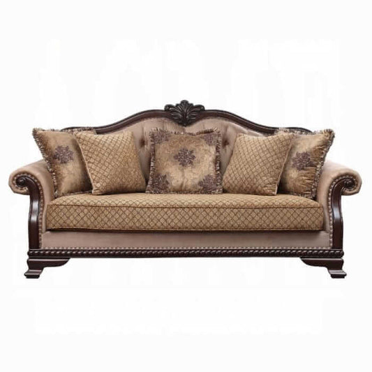 ACME Chateau De Ville Fabric & Espresso Finish Sofa w/5 Pillows 58265
