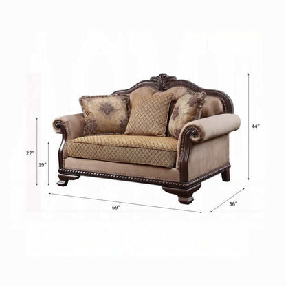 ACME Chateau De Ville Fabric & Espresso Loveseat w/3 Pillows 58266