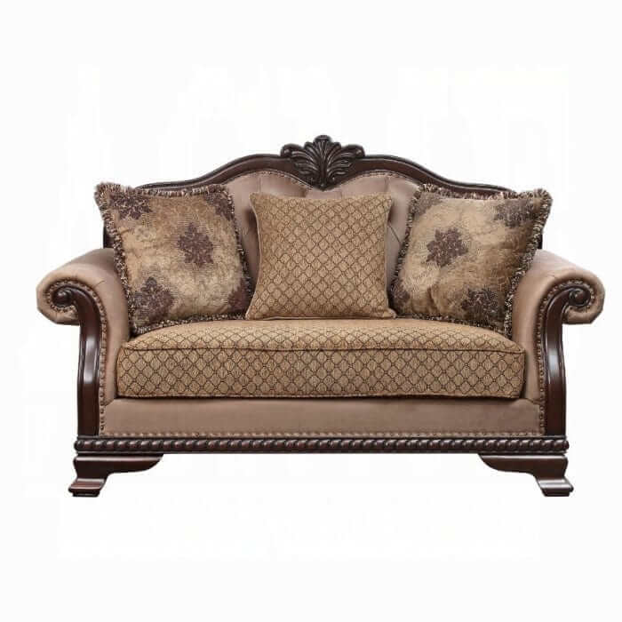ACME Chateau De Ville Fabric & Espresso Loveseat w/3 Pillows 58266