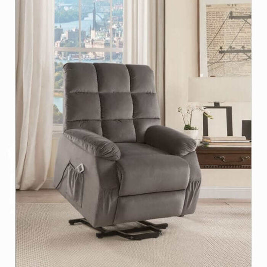 ACME Ipompea  Gray Velvet Recliner w/Power Lift & Massage 59263