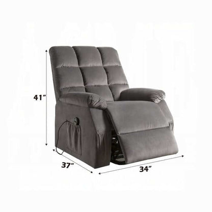ACME Ipompea  Gray Velvet Recliner w/Power Lift & Massage 59263