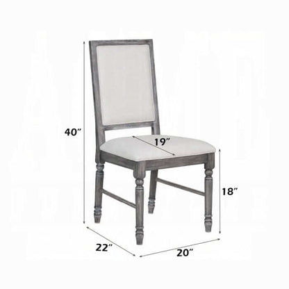 ACME Leventis Cream Linen & Weathered Gray Side Chair 66182