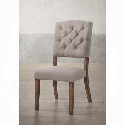 ACME Bernard Cream Linen & Weathered Oak Side Chair (Set-2) 66187