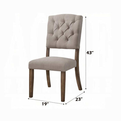 ACME Bernard Cream Linen & Weathered Oak Side Chair (Set-2) 66187