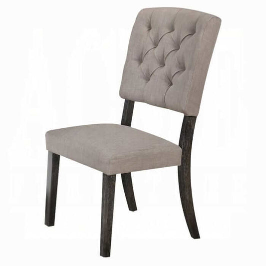 ACME Bernard Beige Linen & Weathered Gray Oak Side Chair SKU 66192