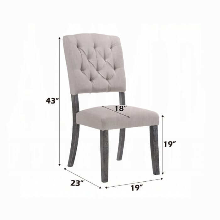 ACME Bernard Beige Linen & Weathered Gray Oak Side Chair SKU 66192