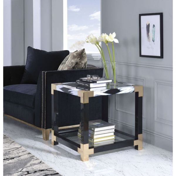 ACME Lafty White Brushed & Clear Glass End Table 81002