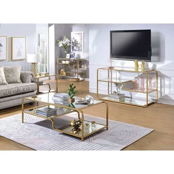 ACME Astrid Gold & Mirror Coffee Table Set ACME-81090-3PC