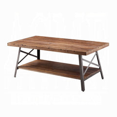 ACME Ikram Weathered Oak & Sandy Black Coffee Table 81175