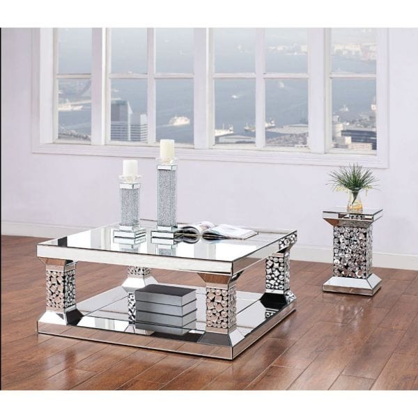 ACME Kachina Mirrored & Faux Gem Coffee Table Set ACME-81425-3PC