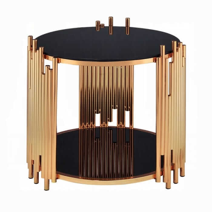 ACME Tanquin Gold & Black Glass End Table 84492