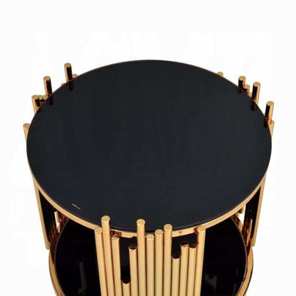 ACME Tanquin Gold & Black Glass End Table 84492