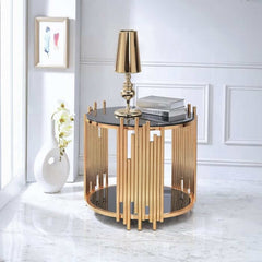 ACME Tanquin Gold & Black Glass End Table 84492