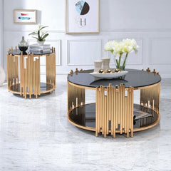 ACME Tanquin Gold & Black Glass End Table 84492