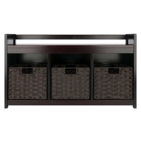 Winsome Addison Espresso & Chocolate 4-Pc Storage Bench w/ Foldable Baskets 92481