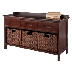 Winsome Adriana Walnut 4-Pc Storage Bench w/ 3 Foldable Baskets 94410