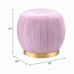 ACME Zinnia Pink Carnation Velvet & Gold Ottoman 96448