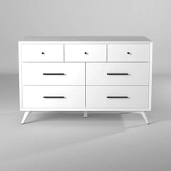 Alpine Furniture White Flynn Mid Century Modern 7 Drawer Dresser 966-W-03