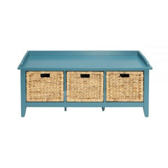 ACME Flavius Rattan & Teal Bench with Storage 96761