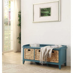 ACME Flavius Rattan & Teal Bench with Storage 96761