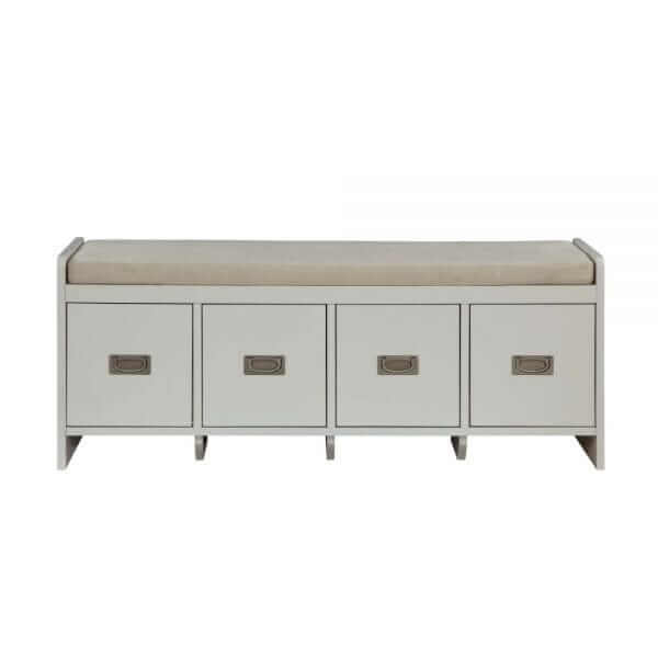 ACME Berci Fabric & White Bench w/Storage 96775