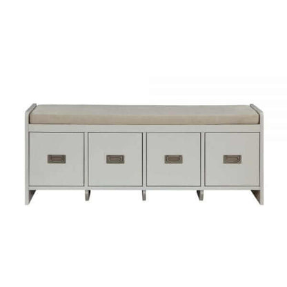 ACME Berci Fabric & White Bench w/Storage 96775