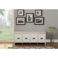 ACME Berci Fabric & White Bench w/Storage 96775