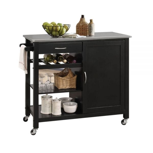 ACME Ottawa Stainless Steel & Black Kitchen Cart 98317