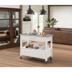 ACME Ottawa Stainless Steel & White Kitchen Cart 98330