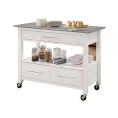 ACME Ottawa Stainless Steel & White Kitchen Cart 98330