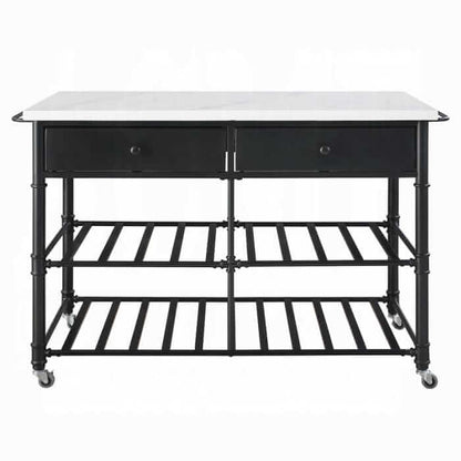 ACME Emery White Cultured Stone & Gray Kitchen Island 98942