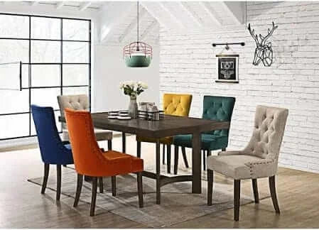 ACME Farren Fabric Velvet Weathered Oak 7PC Dining Set 77170-7PC