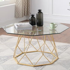 Furniture of America Growder Gold Glass Top Coffee Table IDF-4374GD-C