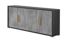 J&M Furniture Dark Oak & Gray Bronze Marble Travertine Buffet 18772-B