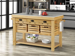 ACME Grovaam Marble & Natural Finish Kitchen Island AC00188