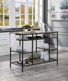 ACME Lona Rustic Oak & Black Finish Kitchen Island AC00325