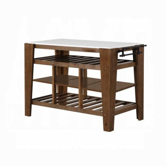 ACME Alaroa Marble Top & Rustic Brown Kitchen Island AC00396