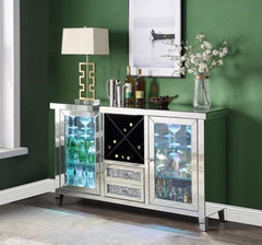 ACME Furniture Mirrored & Faux Diamonds Wine Cabinet w/LED AC00525