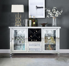 ACME Furniture Mirrored & Faux Diamonds Wine Cabinet w/LED AC00525