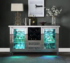 ACME Furniture Mirrored & Faux Diamonds Wine Cabinet w/LED AC00525