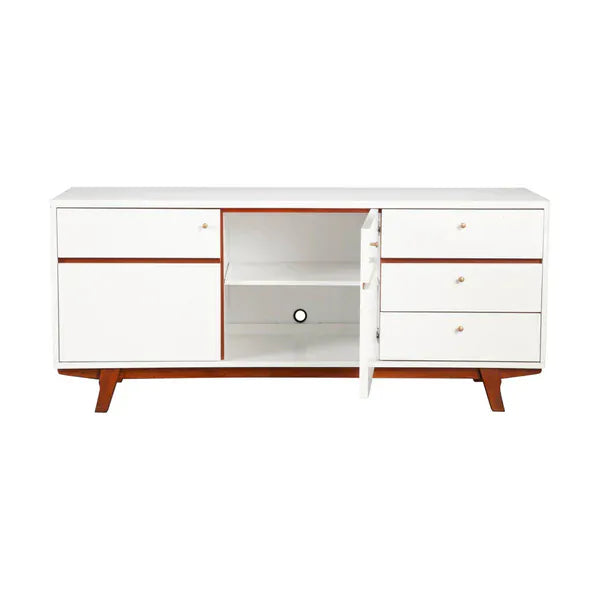 Alpine Furniture Dakota White TV Console with Acorn Accents 1974-10