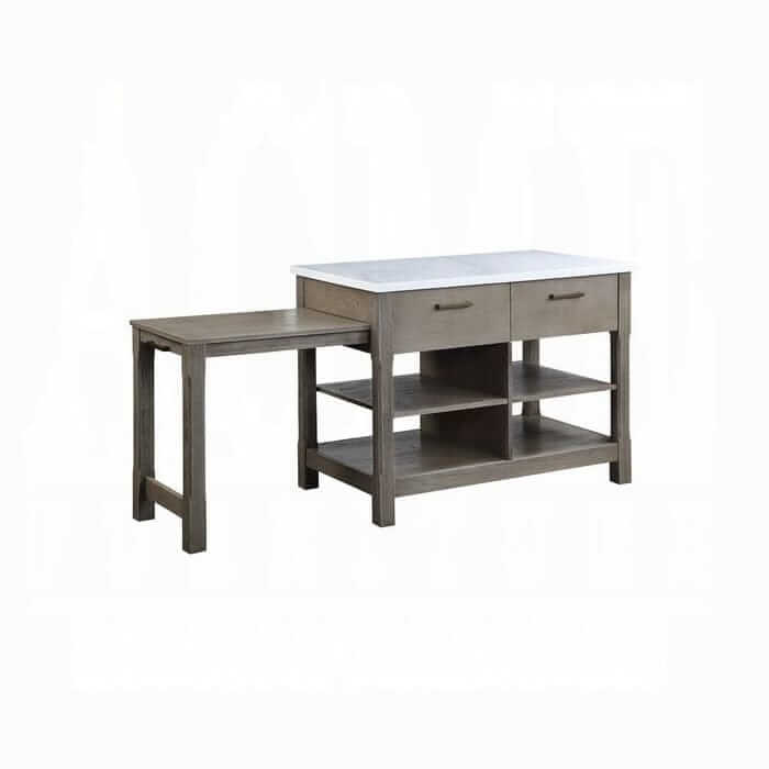 ACME Feivel Marble Top & Gray Kitchen Island w/Pull Out Table DN00307