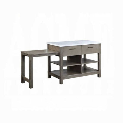 ACME Feivel Marble Top & Gray Kitchen Island w/Pull Out Table DN00307