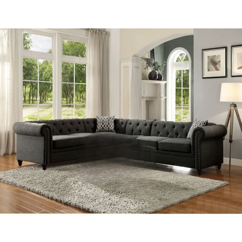 ACME Aurelia II Charcoal Linen Sectional Sofa 52375